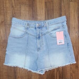 Juicy Couture V Front Jean Shorts Distressed Frayed Raw Hem Light Wash Denim 29‎